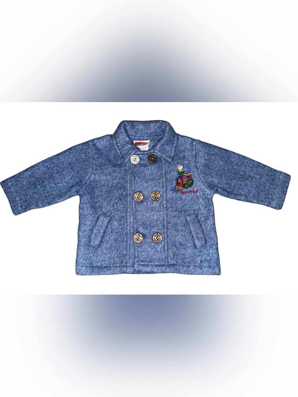 Vintage Fisher-Price Pea Coat Infant 6-9 Months Train Embroidery 90s Vintage